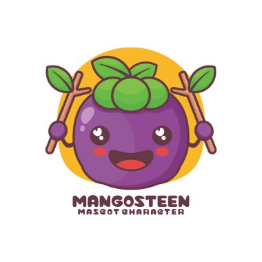 Vektör mangosteen çizgi film maskotu, logolar, baskılar, çıkartmalar vs. için uygun, beyaz arka planda izole edilmiş..