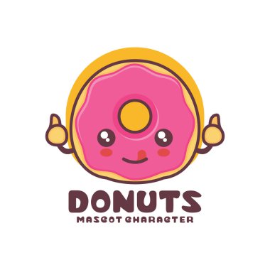 vektör donutları maskotu, logolar, baskılar, çıkartmalar vs. için uygun, beyaz arka planda izole edilmiş..