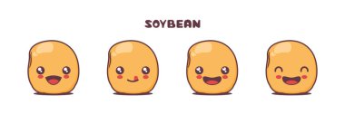 Farklı yüz ifadeleri olan tatlı soya fasulyesi maskotu. Simgeler, logolar, baskılar, çıkartmalar vs. için uygun.