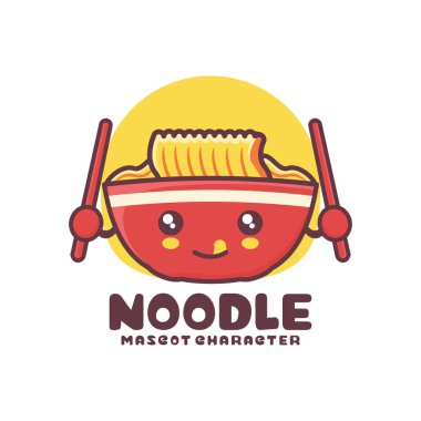 Vektör noodle çizgi film maskotu, logolar, baskılar, çıkartmalar vs. için uygun, beyaz arka planda izole edilmiş..