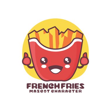 Fransız kızartması karikatür maskotu, logolar, parmak izleri, çıkartmalar vs. için uygun, beyaz arka planda izole edilmiş..