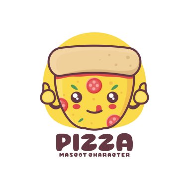 Tatlı pizza dilimi maskot vektörü, logolar, baskılar, çıkartmalar vs. için uygun, beyaz arka planda izole edilmiş..