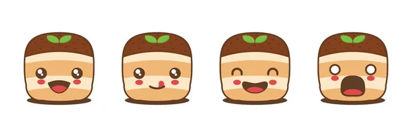 Vector Tiramisu Cartoon Mascot Italian Dessert Illustration Different Facial Expressions — Stok Vektör