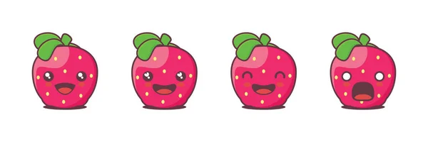 Vector Strawberry Cartoon Mascot Different Facial Expressions Suitable Icons Logos — ストックベクタ