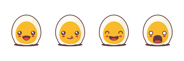 vector boiled egg cartoon mascot , with different facial expressions. suitable for icons, logos, prints, stickers, etc.