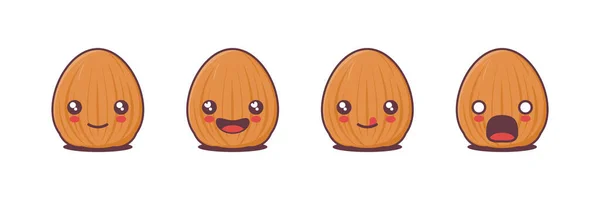 Vector Almond Cartoon Mascot Different Facial Expressions Suitable Icons Logos — Stock vektor