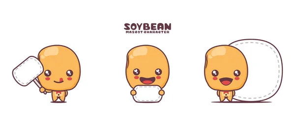 Cute Soybean Cartoon Mascot Blank Board Banner Isolated White Background — Wektor stockowy