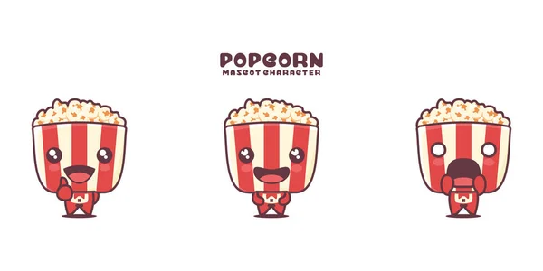 Vector Popcorn Cartoon Mascot Different Expressions Isolated White Background — Vetor de Stock