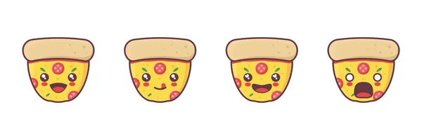 Cute Pizza Slice Cartoon Mascot Vector Different Facial Expressions Suitable — Διανυσματικό Αρχείο
