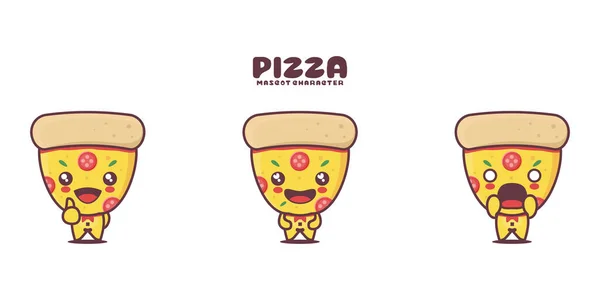 Cute Pizza Slice Cartoon Mascot Vector Different Expressions Isolated White — Stockvektor