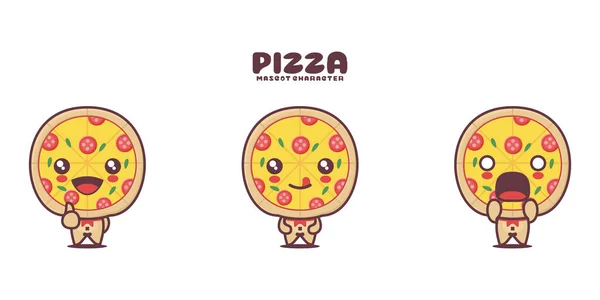 Vector Pizza Cartoon Mascot Different Expressions Isolated White Background — Vetor de Stock
