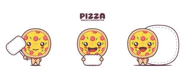Vector Pizza Cartoon Mascot Blank Board Banner Isolated White Background — Stok Vektör