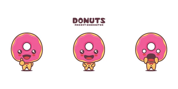 Vector Donuts Cartoon Mascot Different Expressions Isolated White Background Ilustracja Stockowa