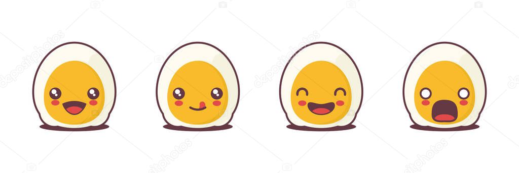 vector boiled egg cartoon mascot , with different facial expressions. suitable for icons, logos, prints, stickers, etc.