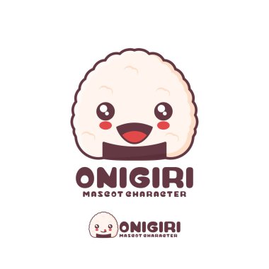 Vektör onigiri maskot çizgi filmi, Japon geleneksel yemek illüstrasyonu, logolar, baskılar, çıkartmalar vs..