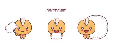 Beyaz arka planda izole edilmiş, boş pankartı olan vektör şans kurabiyesi maskotu çizgi filmi..