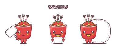 Beyaz arka planda izole edilmiş, boş pankartı olan vektör kabı şehriye maskotu çizgi filmi..