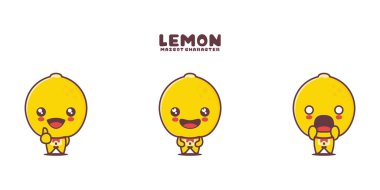 Limonlu vektör maskot, farklı ifadelerle, beyaz bir arkaplanda izole edilmiş..