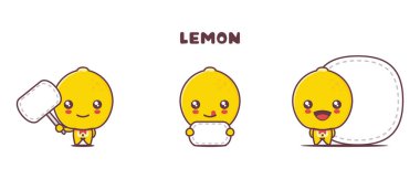 Beyaz arka planda izole edilmiş, boş pankartı olan limon çizgi film maskotu vektörü..