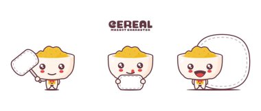 Beyaz arka planda izole edilmiş boş pankartı olan vektör mısır gevreği çizgi film maskotu..