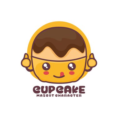Vektör fincan kek karikatür maskotu, logolar, baskılar, çıkartmalar, vs. için uygun, beyaz arka planda izole edilmiş.