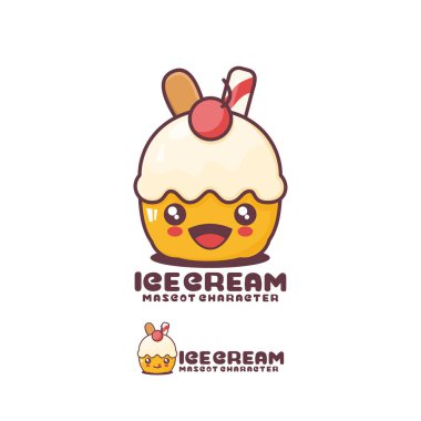 vektör dondurma çizgi film maskotu, mutlu bir ifadeyle, logolar, baskılar, çıkartmalar, vs. için uygun, beyaz arka planda izole edilmiş..