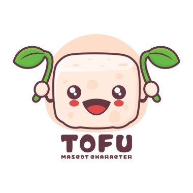 Vektör tofu çizgi film maskotu, logolar, baskılar, çıkartmalar vs. için uygun, beyaz arka planda izole edilmiş..