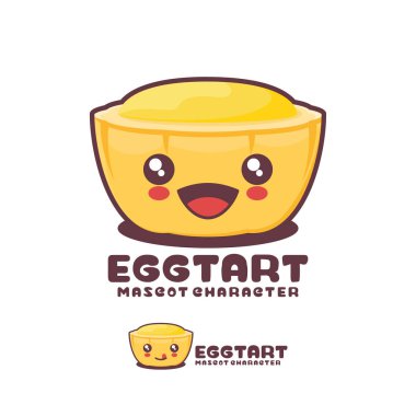 Vektör yumurtalı tart çizgi film maskotu, mutlu bir ifadeyle, logolar, baskılar, çıkartmalar, vs. için uygun, beyaz arka planda izole edilmiş..