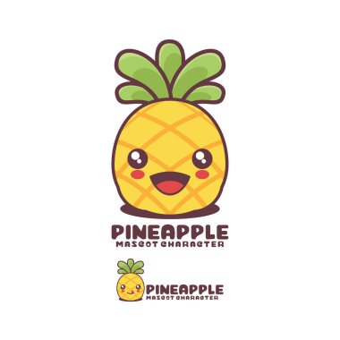 vektör ananas çizgi film maskotu, mutlu bir ifadeyle, logolar, baskılar, çıkartmalar, vs. için uygun, beyaz arka planda izole edilmiş..