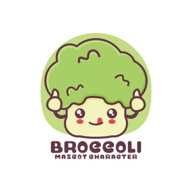 Vektör brokoli çizgi film maskotu, sebze çizimi, logolar, baskılar, çıkartmalar vs. için uygun, beyaz arka planda izole edilmiş..