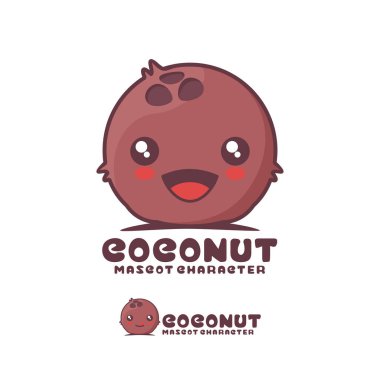 Vektör hindistan cevizi çizgi film maskotu, mutlu bir ifadeyle, logolar, baskılar, çıkartmalar, vs. için uygun, beyaz arka planda izole edilmiş..