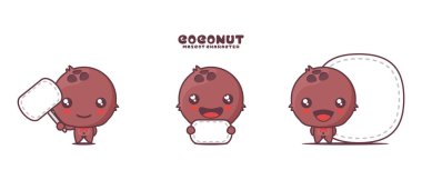 Beyaz arka planda izole edilmiş, boş pankartlı, hindistan cevizi çizgi film maskotu vektörü..