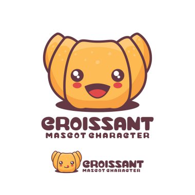 Vektör kruvasan çizgi film maskotu, yemek illüstrasyonu, logolar, baskılar, çıkartmalar vs. için uygun beyaz arka planda izole edilmiş..