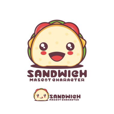 Sevimli sandviç maskotu, logolar, baskılar, çıkartmalar, vs. için uygun, beyaz arka planda izole edilmiş..