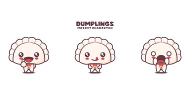 Tatlı köfte maskotu, farklı ifadelerle, beyaz bir arka planda izole edilmiş..