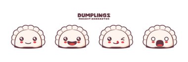cute dumplings cartoon mascot, with different facial expressions. suitable for icons, logos, prints, stickers, etc.