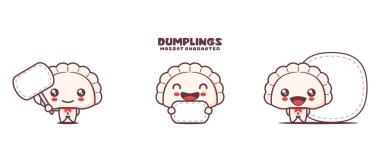 Beyaz bir arka planda izole edilmiş, boş pankartı olan tatlı köfte maskotu..