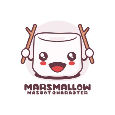 Marshmallows çizgi film maskotu, logolar, baskılar, çıkartmalar vs. için uygun, beyaz arka planda izole edilmiş..