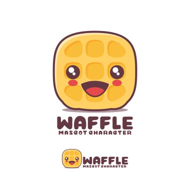 Waffle çizgi film maskotu, mutlu bir ifadeyle, logolar, baskılar, çıkartmalar, vs. için uygun, beyaz arka planda izole edilmiş..