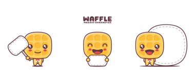 Beyaz arka planda izole edilmiş, boş pankartı olan waffle maskotu..