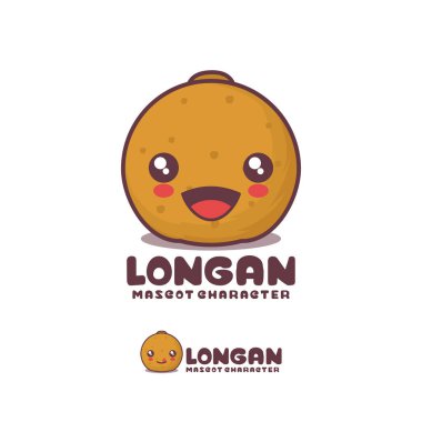Longan meyve çizgi filmi maskotu, mutlu bir ifadeyle, logolar, baskılar, çıkartmalar, vs. için uygun, beyaz bir arka planda izole edilmiş..