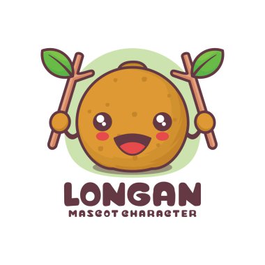 Longan meyve maskotu, logolar, baskılar, çıkartmalar vs. için uygun, beyaz arka planda izole edilmiş..