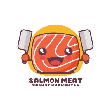 Somon eti maskotu çizimi, logolar, baskılar, çıkartmalar vs. için uygun, beyaz arka planda izole edilmiş..