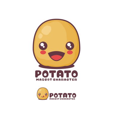 Patates çizgi film maskotu çizimi, mutlu bir ifadeyle, logolar, baskılar, çıkartmalar, vs. için uygun, beyaz arka planda izole edilmiş..