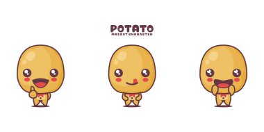 Patates çizgi film çizimi, farklı ifadelerle, beyaz bir arka planda izole edilmiş..