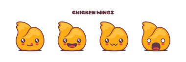 Farklı yüz ifadeleri olan tavuk kanadı çizgi film çizimleri. Simgeler, logolar, baskılar, çıkartmalar vs. için uygun.