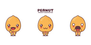 Fıstık çizgi film çizimi, farklı ifadelerle, beyaz arka planda izole edilmiş..