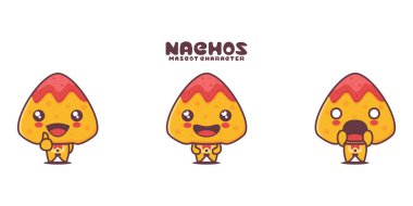 Nachos çizgi film çizimi, farklı ifadelerle, beyaz bir arkaplanda izole edilmiş..