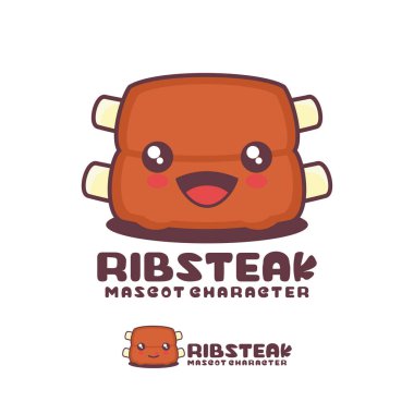 Pirzola bifteği karikatür çizimi, neşeli bir ifadeyle, logolar, baskılar, çıkartmalar, vs. için uygun, beyaz arka planda izole edilmiş..