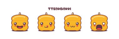 Cute Tteokbokki cartoon illustration, korean traditional food, with different facial expressions. suitable for icons, logos, prints, stickers, etc.